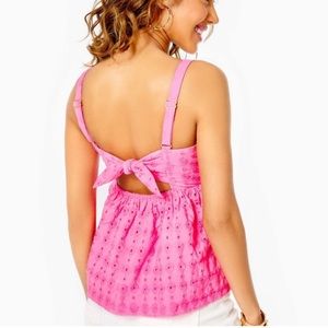 NWT Lily Pulitzer Michela Eyelet Babydoll Cami in Hot Pink Hottie Dottie Size 4